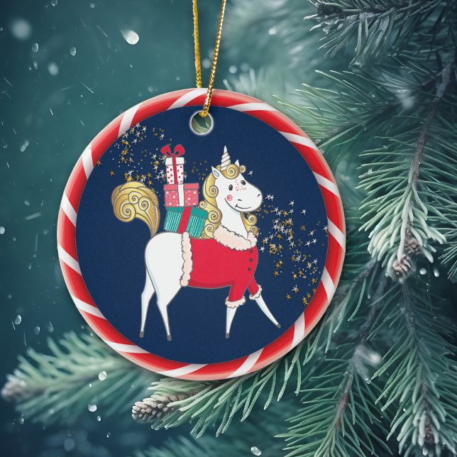 White Unicorn Bringing Gifts Ceramic Tree Decoration (Creator Uploaded)