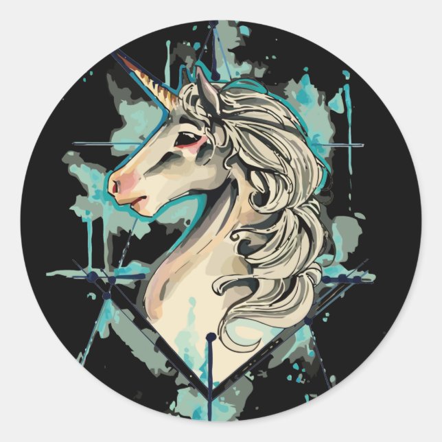 White Unicorn Classic Round Sticker (Front)