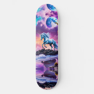 White Unicorn Fantasy Tropical Beach Skateboard