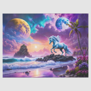 White Unicorn Fantasy Tropical Beach Tissue Paper