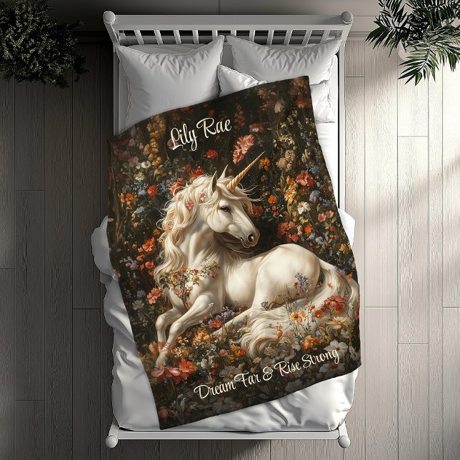 White Unicorn Floral Fantasy Cosy Sleeping Horse Fleece Blanket (Creator Uploaded)