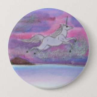 White Unicorn flying above Winter Landscape Night 10 Cm Round Badge