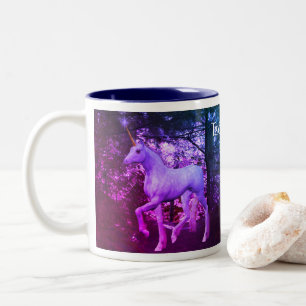 White Unicorn Forest Fantasy Colors Personalized Two-Tone Coffee Mug