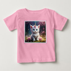 White Unicorn Kitten Acrylic Art, Baby T-Shirt