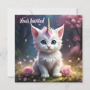 White Unicorn Kitten Acrylic Art, Invitation