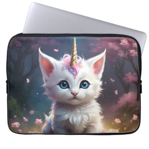 White Unicorn Kitten Acrylic Art, Laptop Sleeve