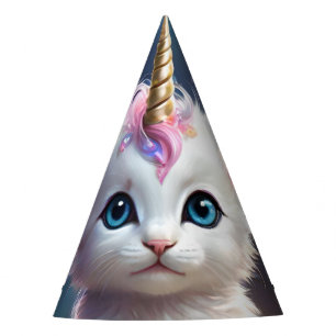 White Unicorn Kitten Acrylic Art, Party Hat