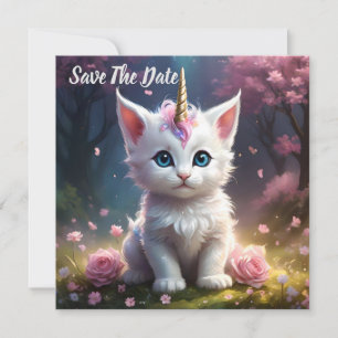 White Unicorn Kitten Acrylic Art, Save The Date