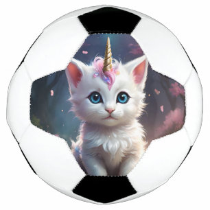 White Unicorn Kitten Acrylic Art, Soccer Ball