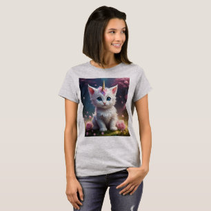 White Unicorn Kitten Acrylic Art, T-Shirt
