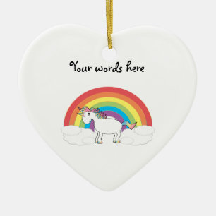 White unicorn on rainbow and clouds ceramic tree decoration
