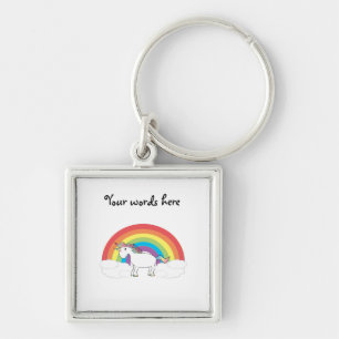 White unicorn on rainbow and clouds key ring