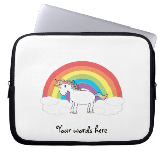 White unicorn on rainbow and clouds laptop sleeve