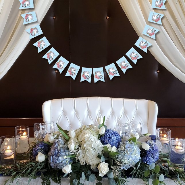 White Unicorn Pink Flowers Blue Bunting (Creator Uploaded)