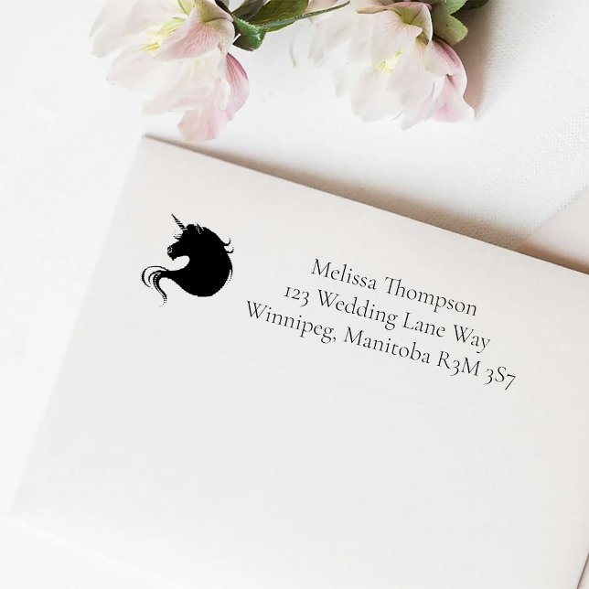 White Unicorn Pink Flowers Blue Wedding Self-inking Stamp (Creator Uploaded)
