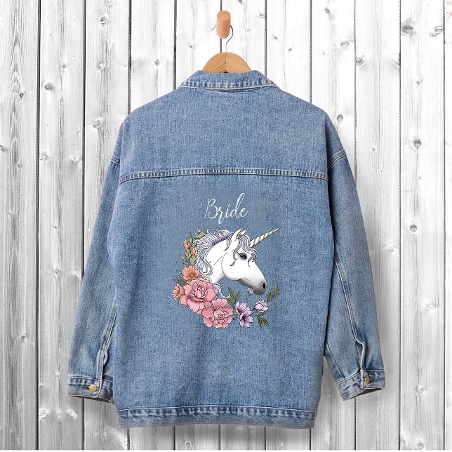 White Unicorn Pink Flowers Wedding Denim Jacket (Creator Uploaded)