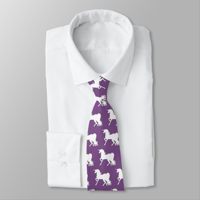 White Unicorn Silhouette Tie (Tied)