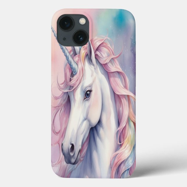 White Unicorn Silver Horn Pastel iPhone Cover (Back)