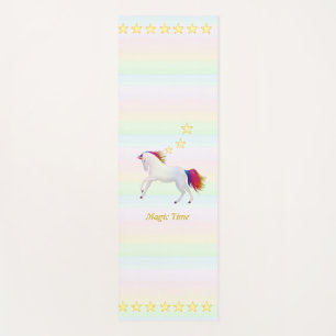 White unicorn & stars on pastel colour yoga mat