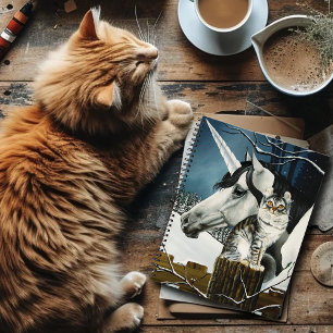 White Unicorn Tabby Cat Fantasy Notebook