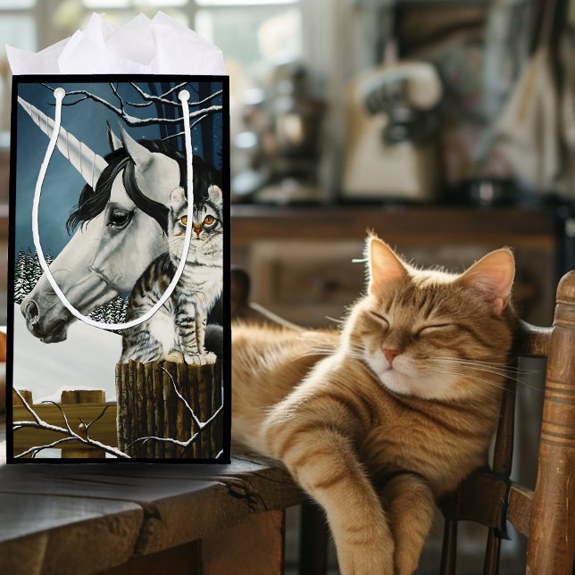 White Unicorn Tabby Cat Fantasy Small Gift Bag (Creator Uploaded)