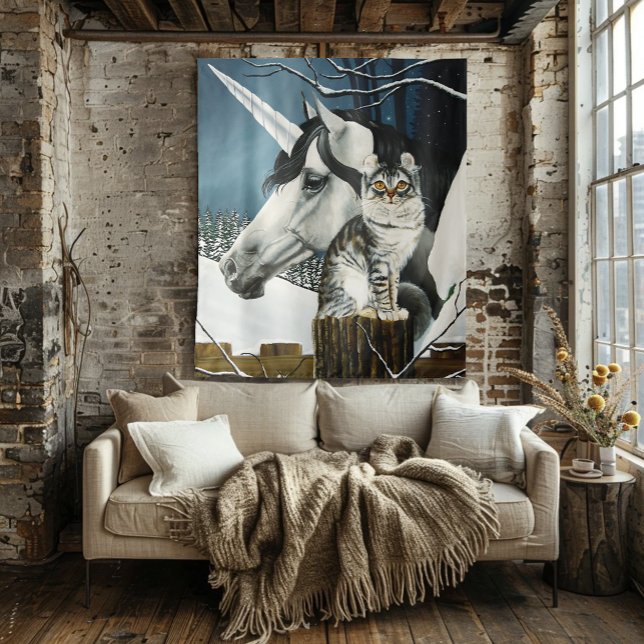 White Unicorn Tabby Cat Fantasy Tapestry (Creator Uploaded)