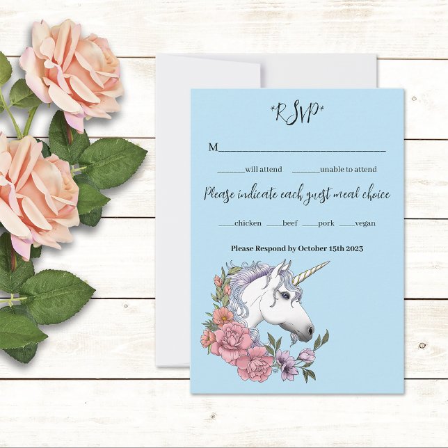 White Unicorn Wedding RSVP Card (Creator Uploaded)