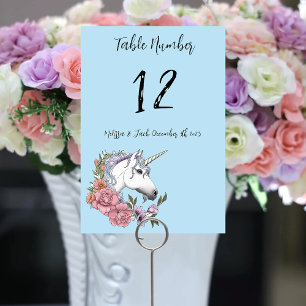 White Unicorn Wedding Table Number