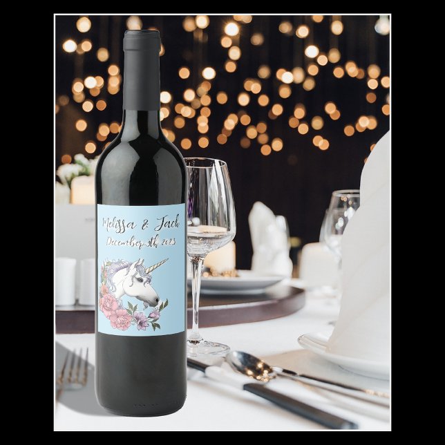 White Unicorn Wedding Wine Label (Creator Uploaded)