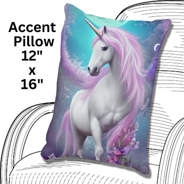 White Unicorn with Purple Flowers & Moon Decorative Cushion (Creator Uploaded)