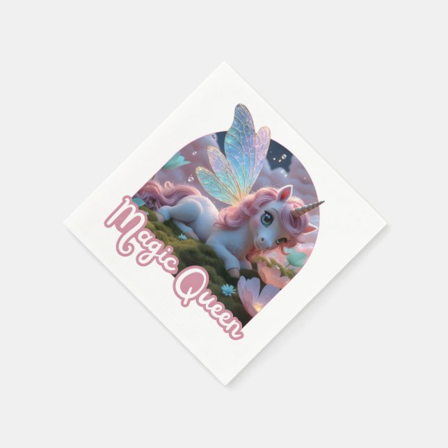 White unicorn with wings - Magic Queen Napkin (Corner)
