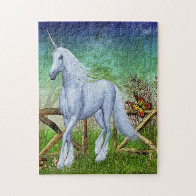 White Unicorn Woodland Gate Fantasy Horse Art Jigsaw Puzzle (Vertical)