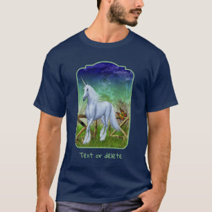 White Unicorn Woodland Gate Fantasy Horse Art T-Shirt