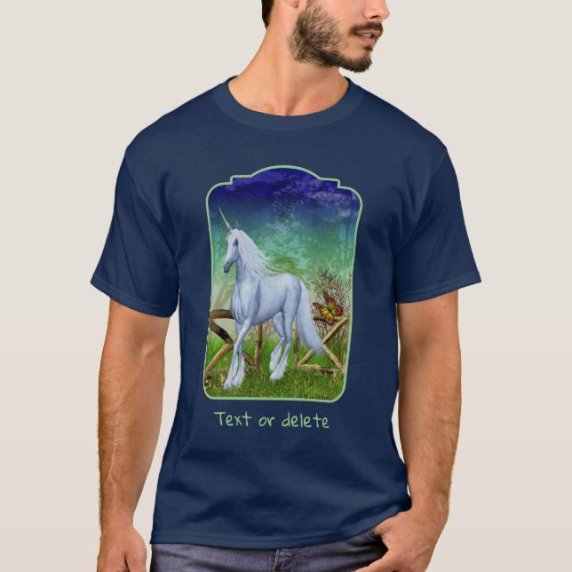 White Unicorn Woodland Gate Fantasy Horse Art  T-Shirt (Front)