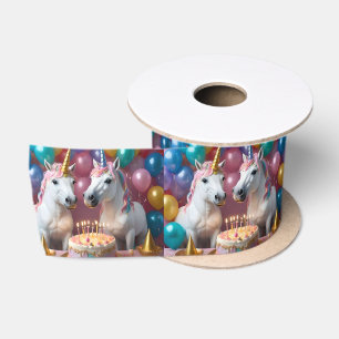 White Unicorns Celebrating Their Birthday, Satin Ribbon