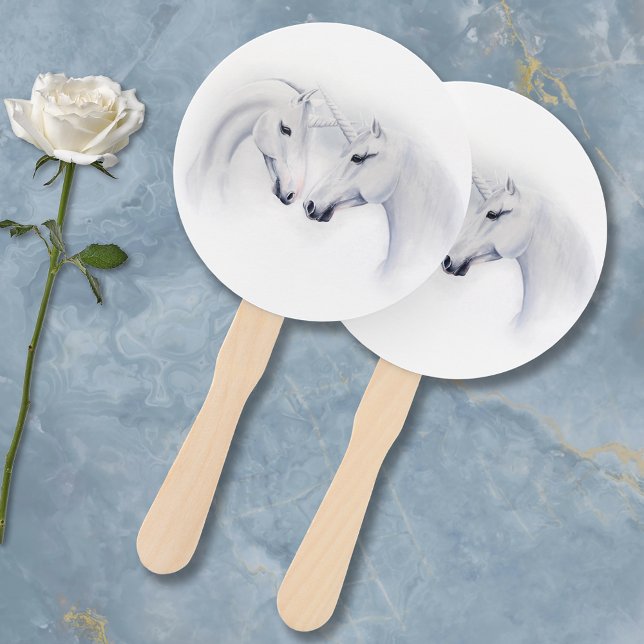 White Unicorns Love Couple Hand Fan (Creator Uploaded)