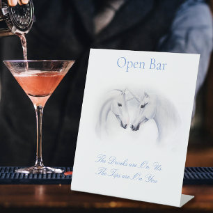 White Unicorns Love Couple Open Bar Pedestal Sign