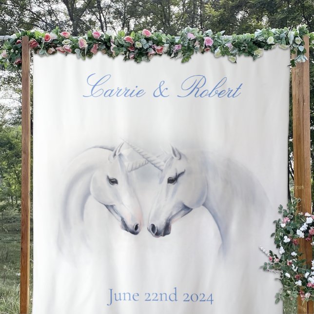 White Unicorns Love Couple Tapestry (Creator Uploaded)