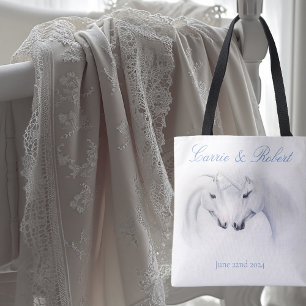White Unicorns Love couple Tote Bag