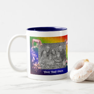 White Unicorns Rainbow Colours Personalised Photo  Two-Tone Coffee Mug