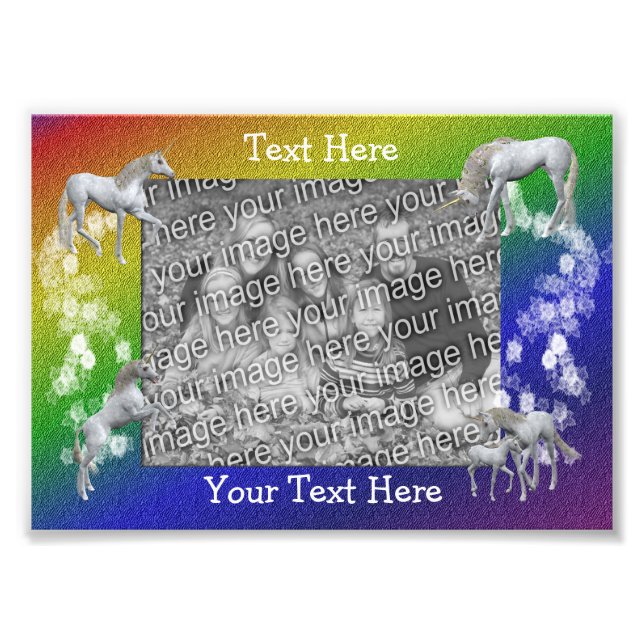 White Unicorns Rainbow Colours Photo Frame Print (Front)
