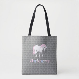 White Uniicorn on Grey Tote Bag