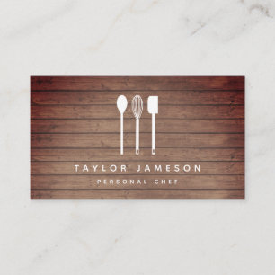 White Utensils Chef Caterer Restaurant Black Business Card