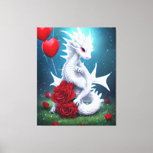 White Valentine Love Dragon Canvas Print