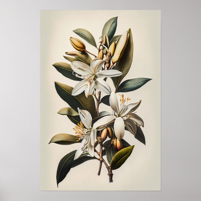 White Vanilla Flowers Art Print Poster (Front)
