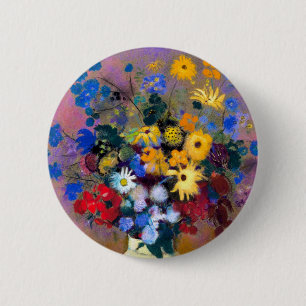 White Vase with Flowers Odilon Redon 6 Cm Round Badge