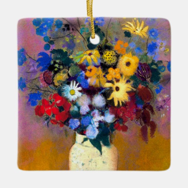 White Vase with Flowers Odilon Redon Ceramic Ornament (Front)