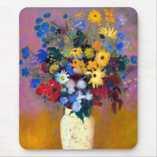 White Vase with Flowers Odilon Redon Mouse Pad