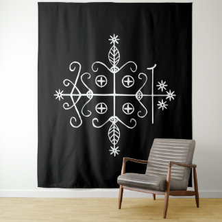 White Veve of Papa Legba on Black Tapestry