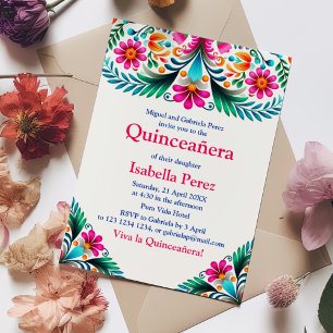 White Vibrant Floral Quinceanera Mexican Fiesta Invitation